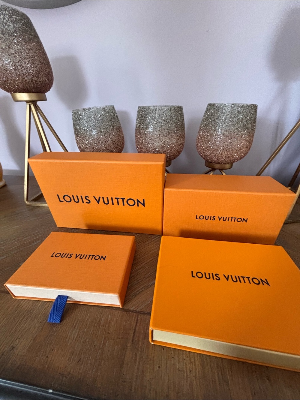 Louis Vuitton Orange Designer Gift Boxes with Navy Pull Tab